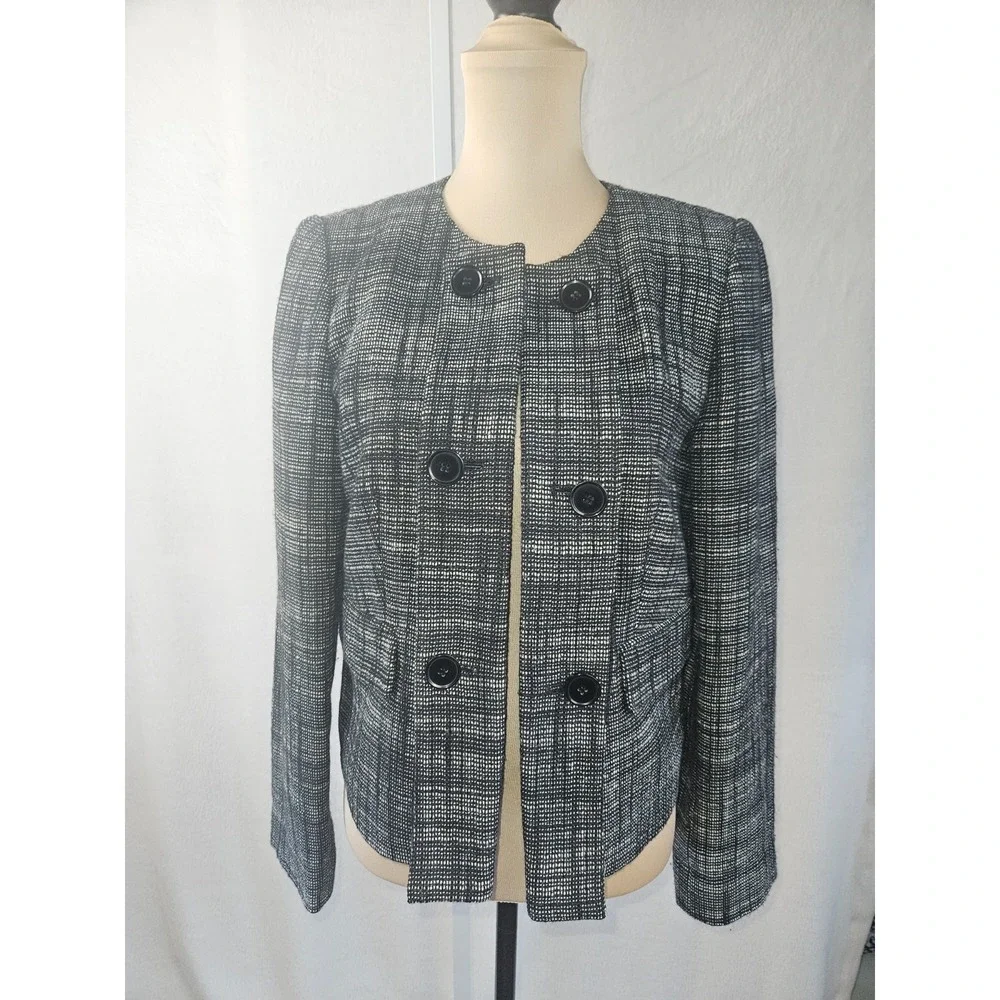 DKNY‎ Black Tweed Blazer Tailored Structured Career Jacket Fully Lined Size 8